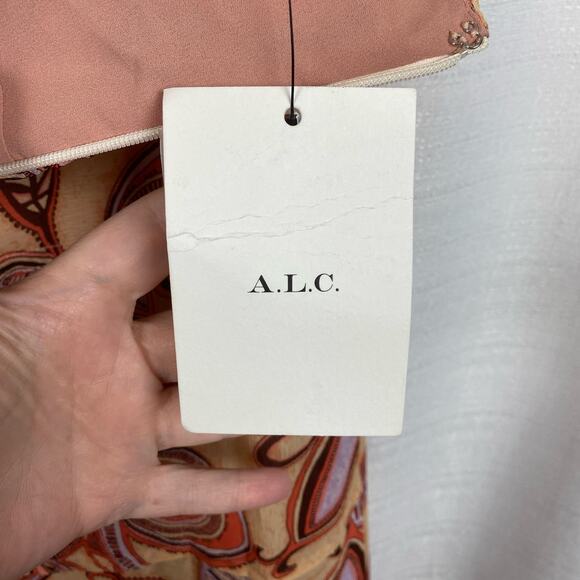 A.L.C. Nude Peach Multi Silk Amina Handkerchief Hem Midi Dress Sz.8 NWT - Picture 9 of 16